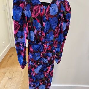 Ronny Kobo Collection Vibrant Blue and Pink Long Sleeve Dress